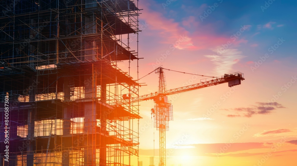 A crane is lifting a building under construction