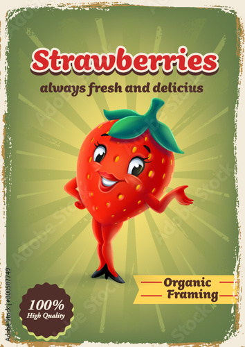strawberry female cartoon mascot design vintage banner