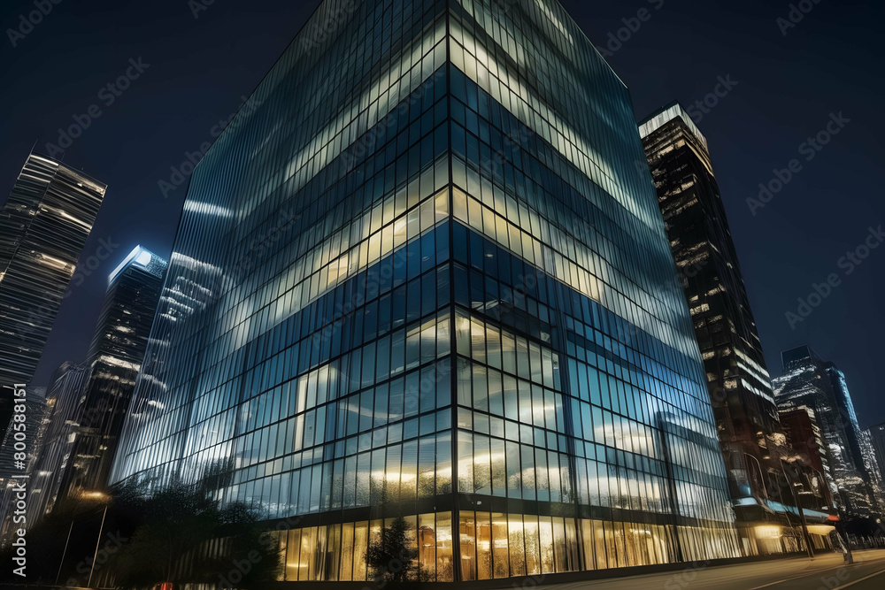 Fototapeta premium closeup glass building in the night