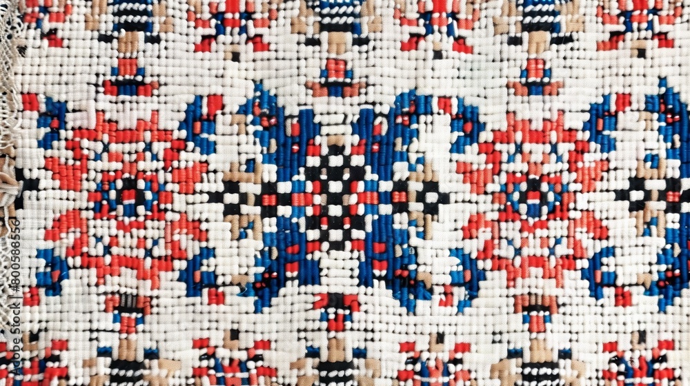 Fototapeta premium Textiles background: Handwoven unique pattern, Detailed Close-up of Handwoven geometric handmade Textile.