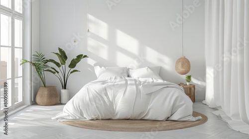 bedroom interior, modern and minimal in white and pastel colors © Dekastro
