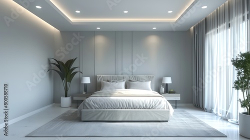bedroom interior  modern and minimal in white and pastel colors