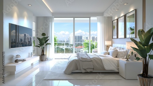 bedroom interior  modern and minimal in white and pastel colors