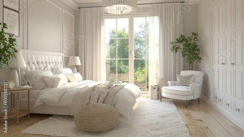 bedroom interior, modern and minimal in white and pastel colors © Dekastro