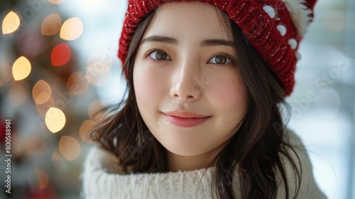Woman Wearing Red Hat and White Sweater