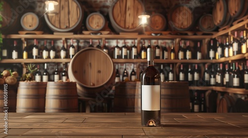 Wine bottle in white paper on Winery store background