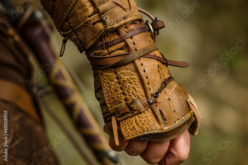 A traditional archery glove, protecting the hand from the bowstring's bite.