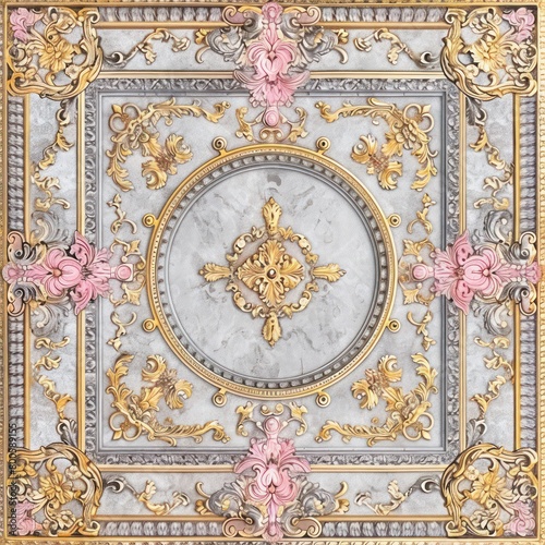 ornate pattern picture frame in gold and light pink
