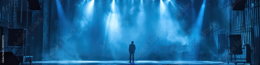 show stage scene with spotlights on in blue tones