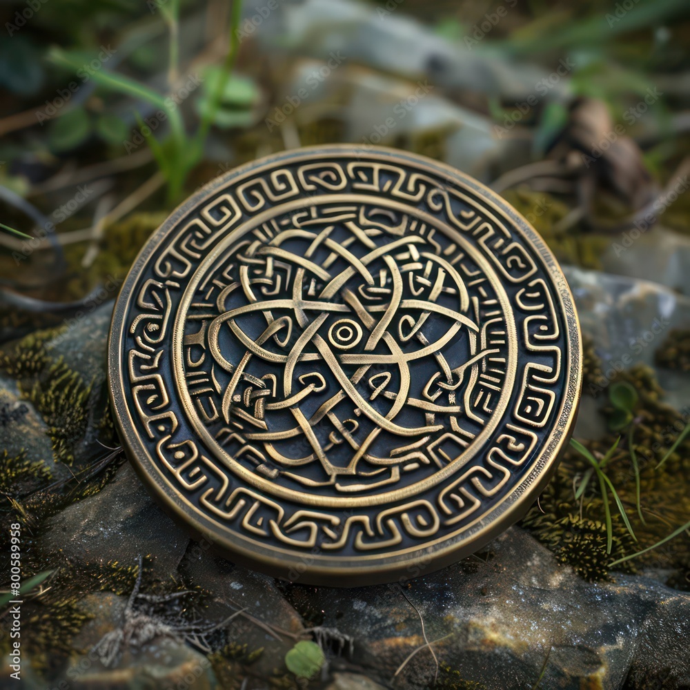 sigil symbol with circular geometrical structure, realistic medal sigil symbol with circular geometrical structure, realistic medal