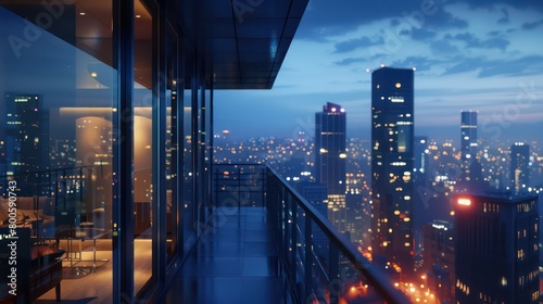 wallpaper of a view from the balcony of a skyscraper with the city lights at night 