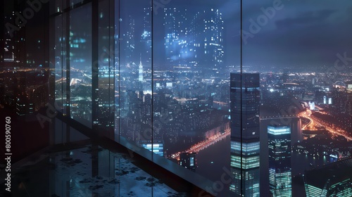 wallpaper of a view from the balcony of a skyscraper with the city lights at night
