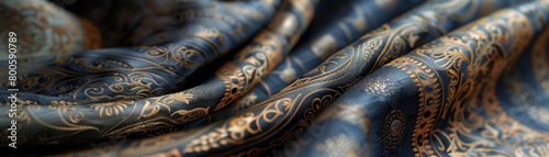 Blue and gold ornate victorian era fabric