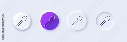 Spoon line icon. Neumorphic, Purple gradient, 3d pin buttons. Kitchen cutlery sign. Kitchenware teaspoon utensils symbol. Line icons. Neumorphic buttons with outline signs. Vector