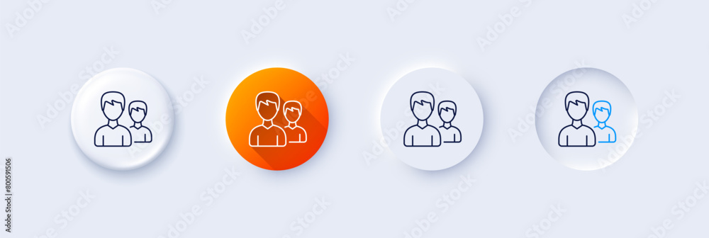 User line icon. Neumorphic, Orange gradient, 3d pin buttons. Couple or Group sign. Male Person silhouette symbol. Line icons. Neumorphic buttons with outline signs. Vector User line icon. Neumorphic, Orange gradient, 3d pin buttons. Couple or Group sign. Male Person silhouette symbol. Line icons. Neumorphic buttons with outline signs. Vector