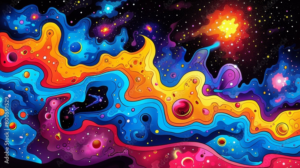A painting of a colorful psychedelic design with bright colors, AI