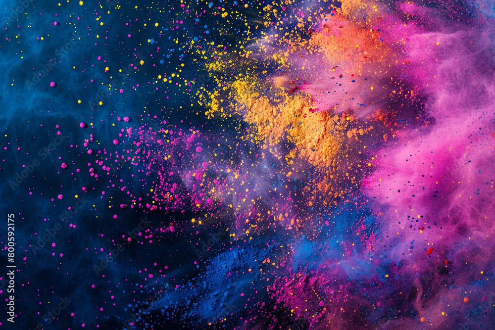 A vibrant color splash of Holi powder creating a mesmerizing and abstract background with space for text 