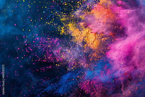 A vibrant color splash of Holi powder creating a mesmerizing and abstract background with space for text  © Tohamina