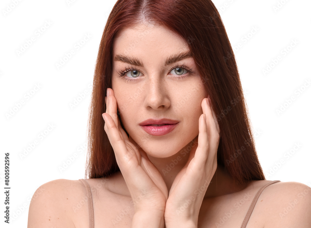Portrait of beautiful woman on white background Portrait of beautiful woman on white background