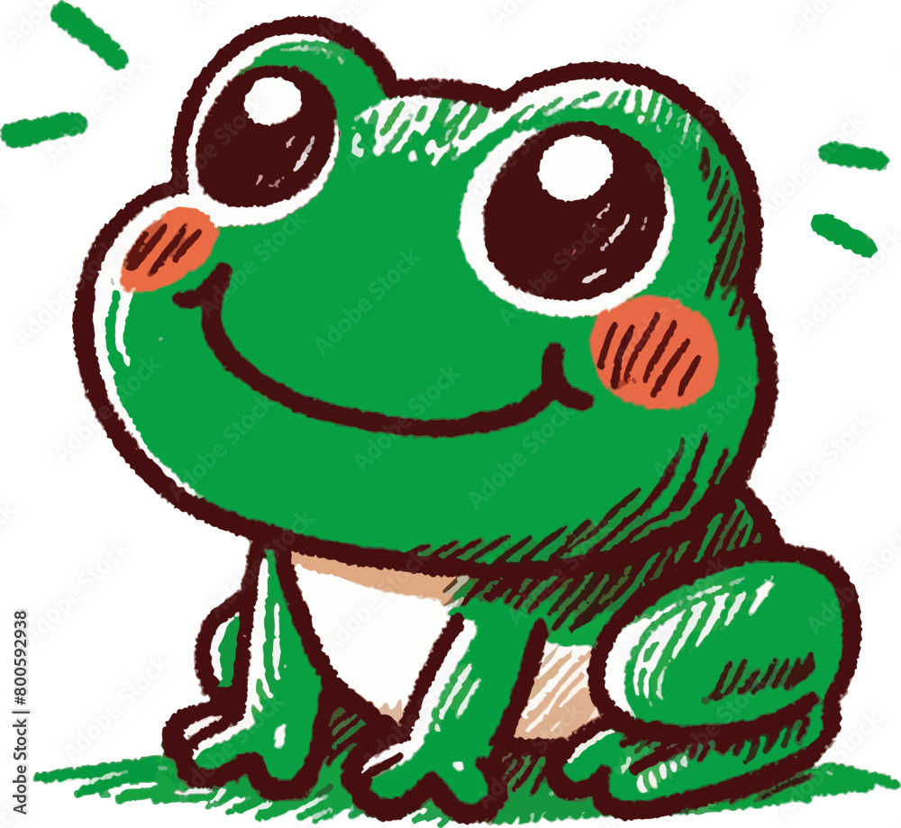 Fototapeta premium child's drawing of cute cartoon frog with colored pencils