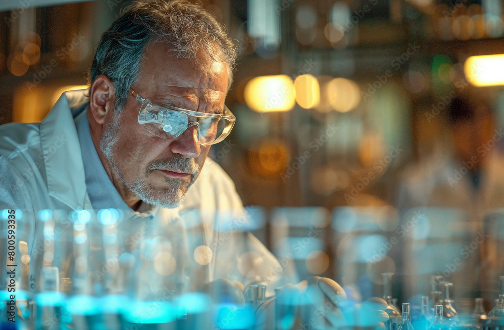 Focused Senior Scientist Analyzing Samples in Laboratory Focused Senior Scientist Analyzing Samples in Laboratory