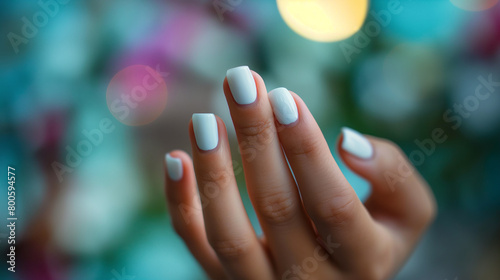 Mão de uma mulher com as unhas pintadas de branco