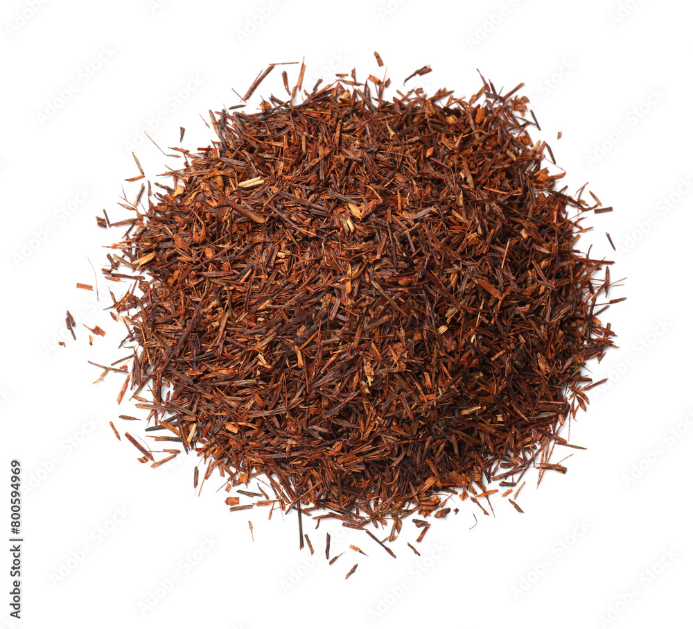 Fototapeta premium Heap of rooibos tea isolated on white, top view