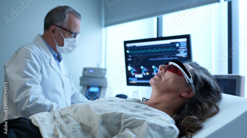 An ENT specialist conducting a sleep study to diagnose and treat sleep apnea in patients. Mercy and care, responsibility, respect, teamwork photo