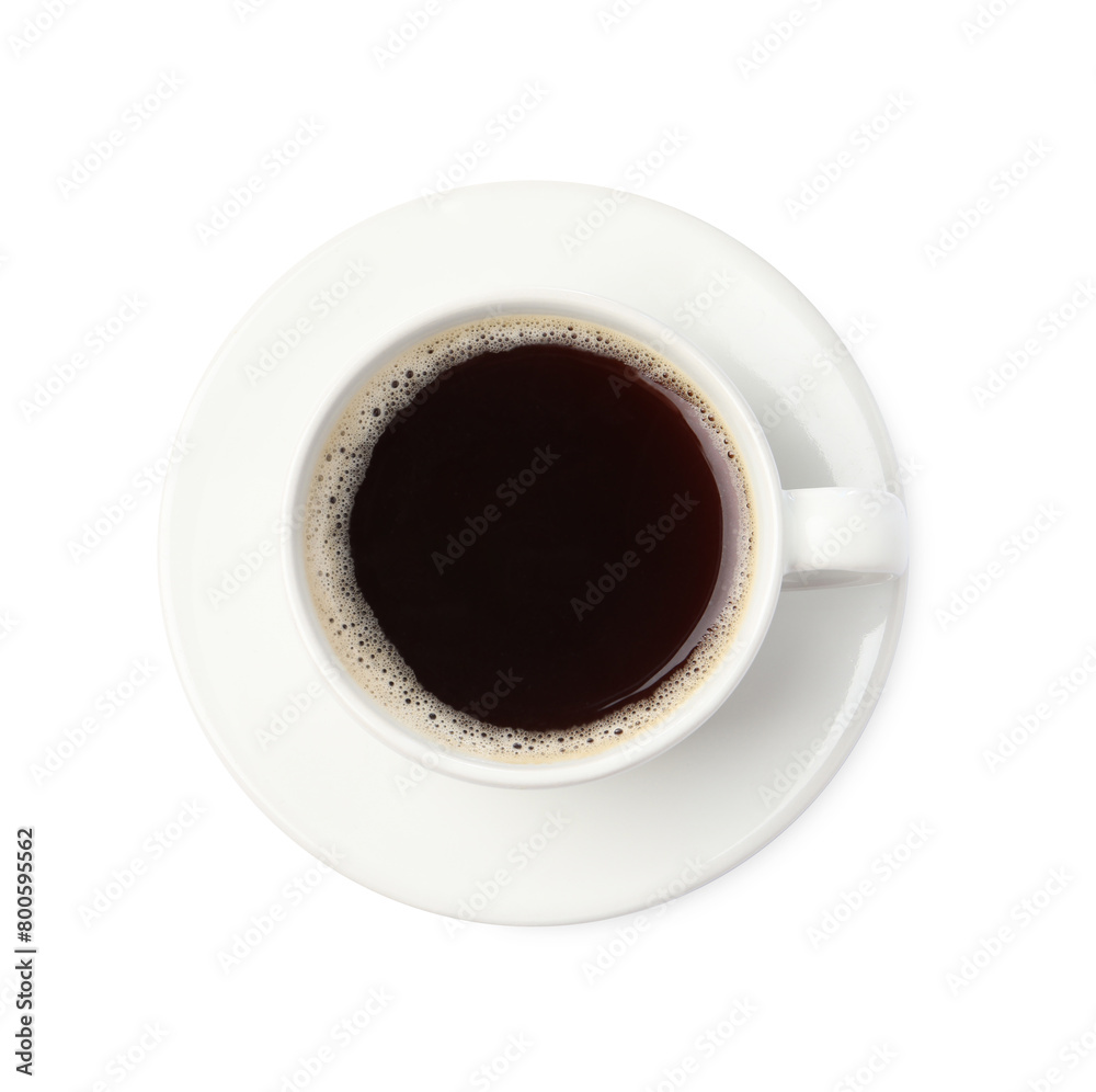 Cup of aromatic coffee isolated on white, top view Cup of aromatic coffee isolated on white, top view