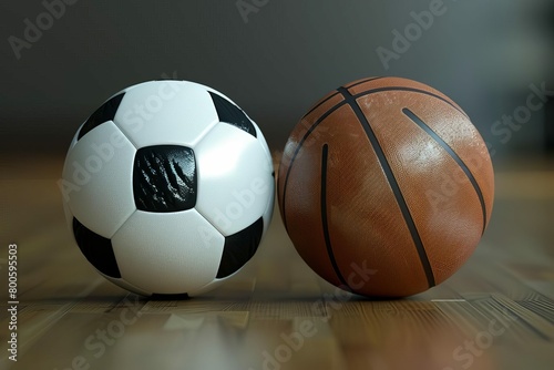 soccer ball versus basketball sports equipment 3d rendering