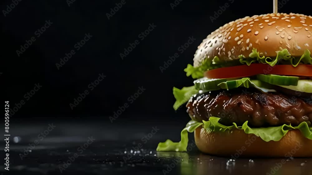 hamburger on black background