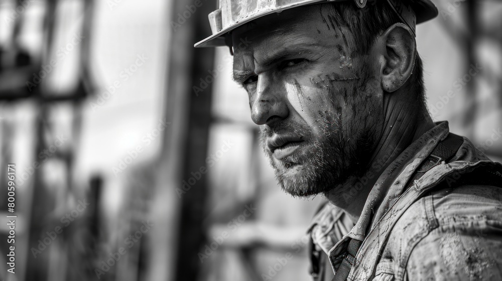 Capture the determination of a construction worker, sleeves rolled up, building the foundations of tomorrow.