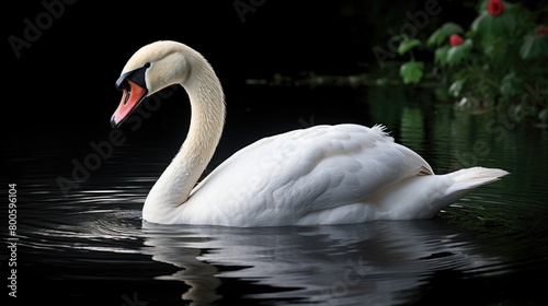 A picture highly detailed and realistic portrait of a graceful and elegant swan gliding on a tranquil lake
