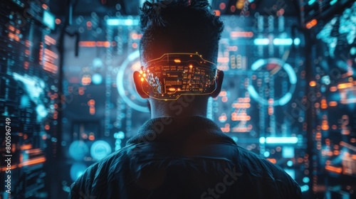 Reflect the innovation of a tech entrepreneur, surrounded by screens and gadgets, shaping the future of technology.