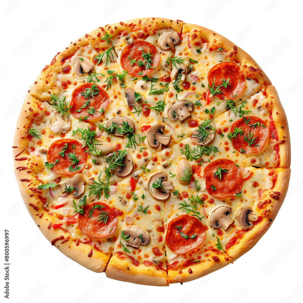 isolated pizza, top view isolated pizza, top view