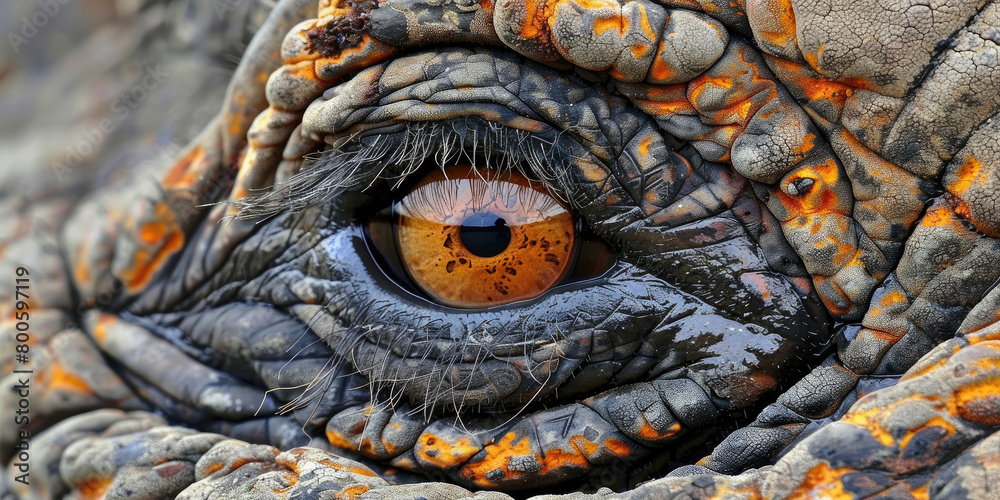Close-up of a wise old elephant's eye accenting all skin folds and wrinkles, macro photo Close-up of a wise old elephant's eye accenting all skin folds and wrinkles, macro photo