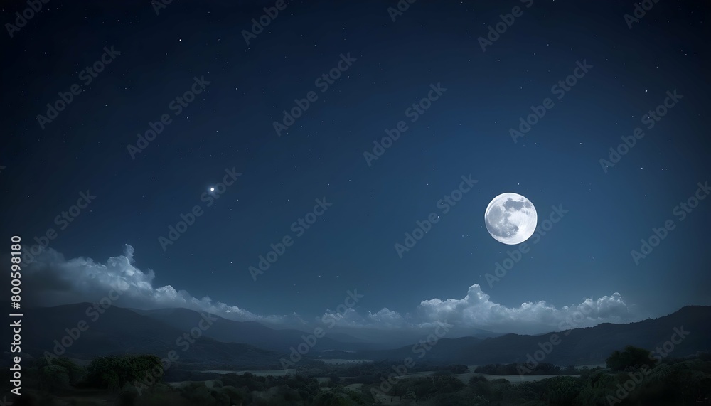 Enchanting Starry Night Sky With A Full Moon Cel Upscaled