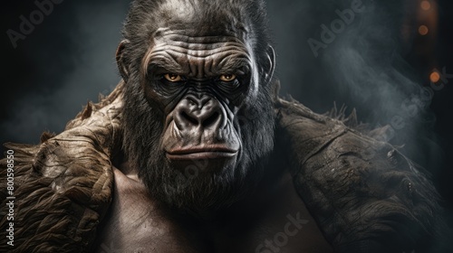 an illustration wise and gentle gorilla, emphasizing its expressive eyes and powerful physique