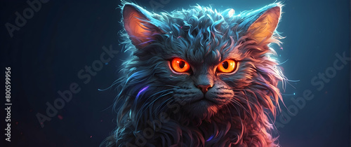 A captivating portrait of a cat with orange eyes surrounded by blue mystic flames