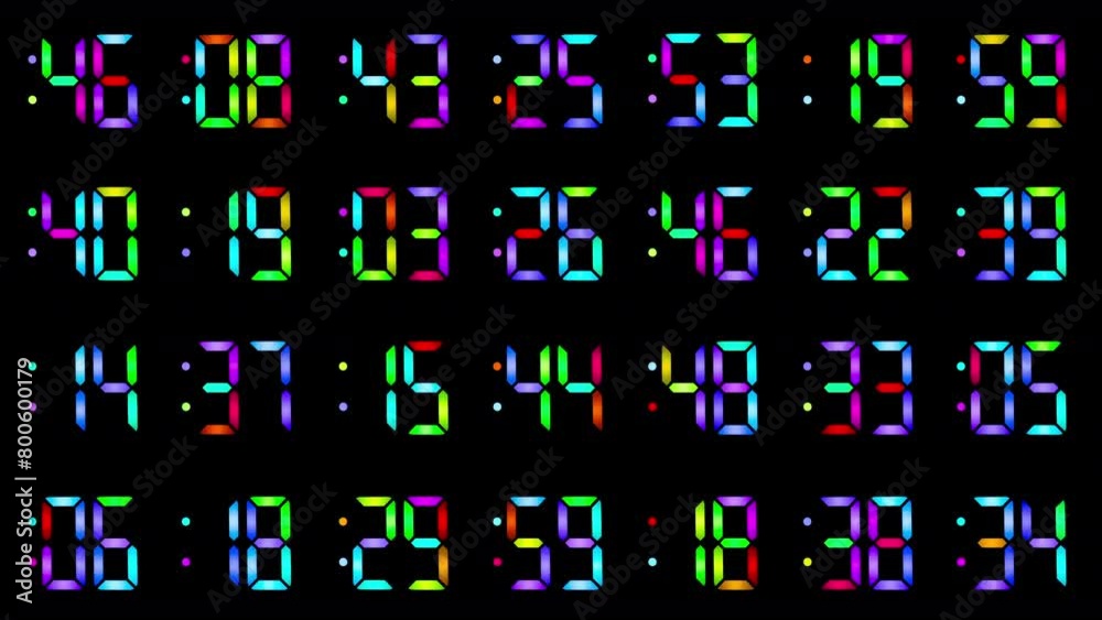 rainbow digital numbers clock