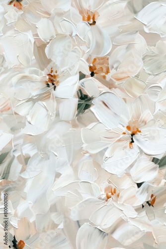 An image of a delicate white floral painting with textured acrylic brush strokes