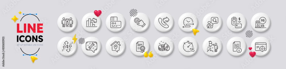 Pos terminal, Bitcoin project and Share call line icons. White buttons 3d icons. Pack of Manual, Bitcoin, Work home icon. Dollar rate, Inspect, Seo targeting pictogram. Vector Pos terminal, Bitcoin project and Share call line icons. White buttons 3d icons. Pack of Manual, Bitcoin, Work home icon. Dollar rate, Inspect, Seo targeting pictogram. Vector