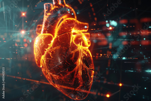 AI driven echocardiogram identifying heart cancer close up on digital heart model   photo