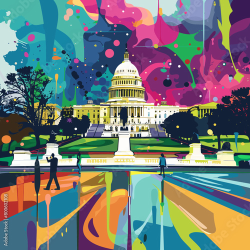 A colorful painting of the U.S Washington