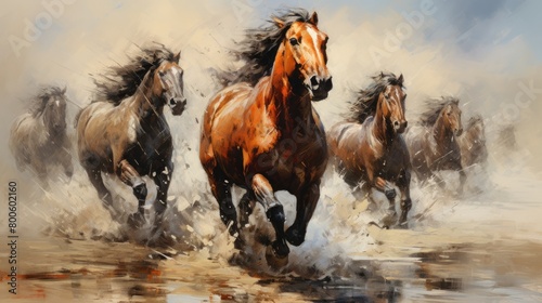 a image group of horses galloping freely in a wide-open field