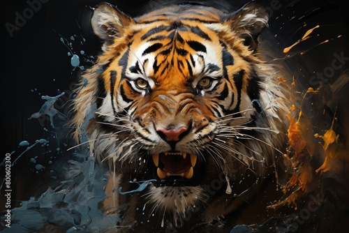 A picture expressionistic painting of a tiger, focusing on capturing its energy and intensity