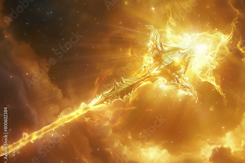 Celestial mace glowing with radiant light, blessed by divine intervention. photo