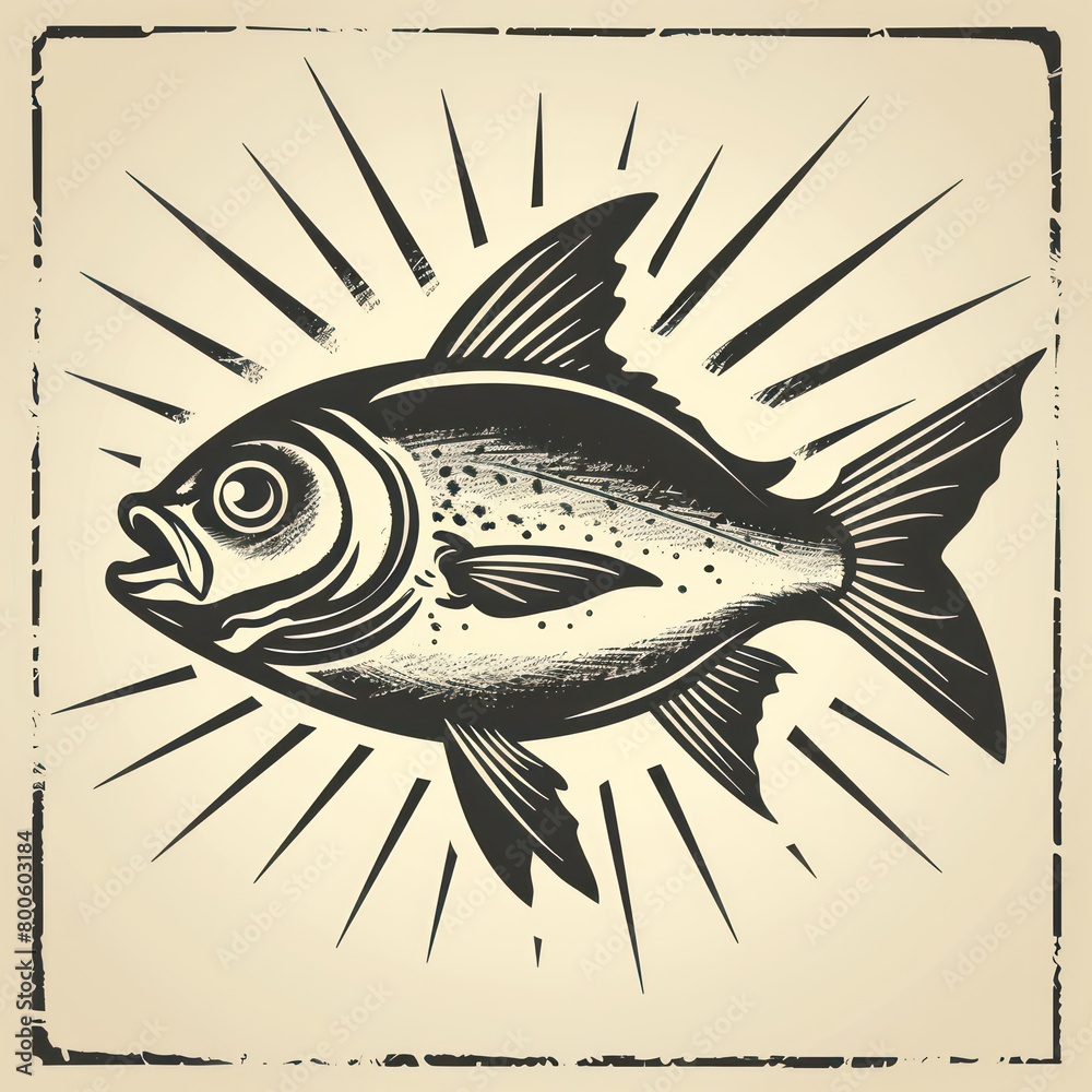 Fototapeta premium A traditional fish illustration, etched with skill to evoke a sense of old-world charm and simplicity
