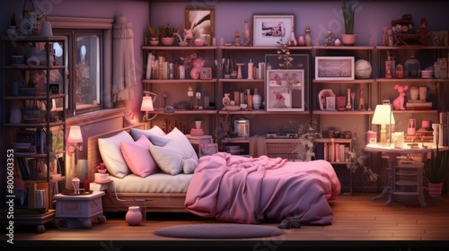 a picture pink bed room isometric