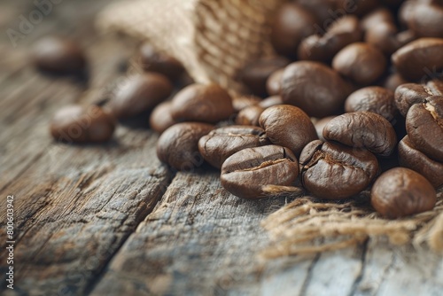 Coffee beans on a wooden surface